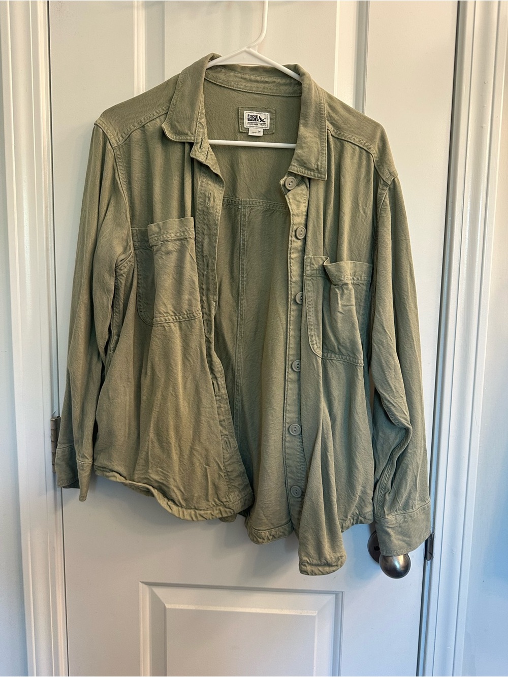 Eddie Bauer Olive Green Button-Up Utility Shirt Jacket
